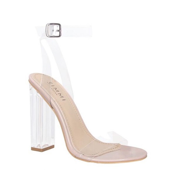 clear nude block heels